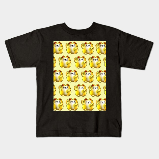 Lucky cat, gold maneki, pattern Kids T-Shirt by cuisinecat